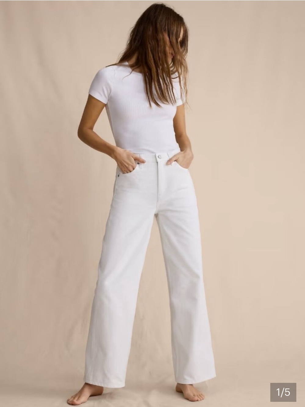 Banana Republic White High-Rise Wide-Leg Jeans
